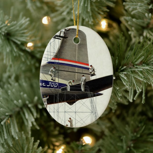 Vintage Transportation, Airplane Maintenance Ceramic Ornament (Tree)