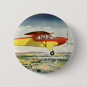Vintage Transportation Airplane Over Farm Fields 2 Inch Round Button