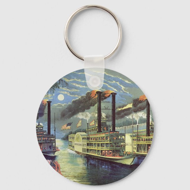 Vintage Transportation and Travel Ships Steamboats Keychain (Front)