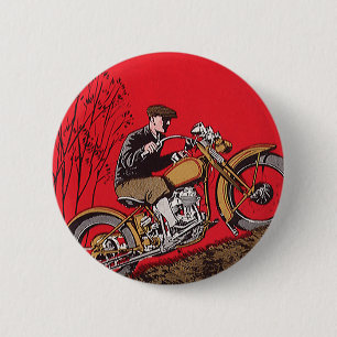 Vintage Transportation, Antique Motorcycle Rider 2 Inch Round Button