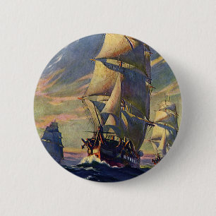 Vintage Transportation, Clipper Ships at Sea 2 Inch Round Button