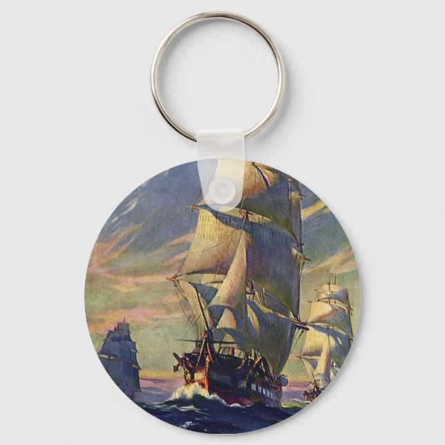 Vintage Transportation, Clipper Ships at Sea Keychain (Front)