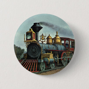 Vintage Transportation, Coal Train Locomotive 2 Inch Round Button