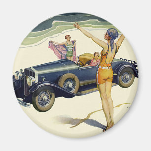 Vintage Transportation Convertible Car on Beach Magnet