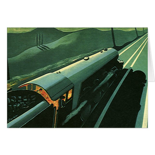 Vintage Transportation, Green Speeding Train (Front Horizontal)