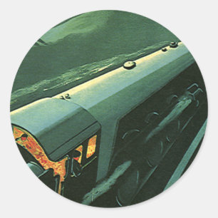 Vintage Transportation, Green Speeding Train Classic Round Sticker