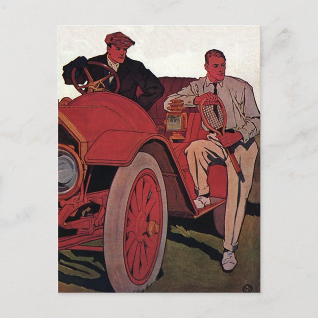Vintage Transportation Men Antique Convertible Car Postcard (Front)