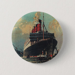 Vintage Transportation Passenger Ship in Harbour 2 Inch Round Button