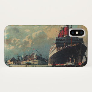 Vintage Transportation Passenger Ship in Harbour iPhone X Case