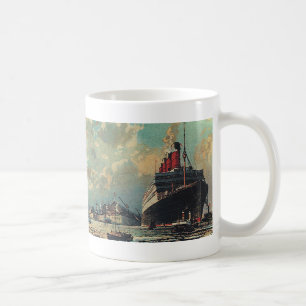 Vintage Transportation Passenger Ship in Harbour Coffee Mug