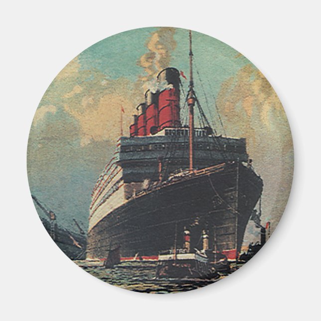 Vintage Transportation Passenger Ship in Harbour Magnet (Front)