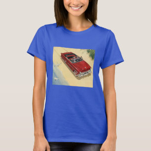 Vintage Transportation, Red Convertible Car Beach T-Shirt