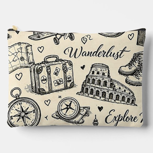Vintage Travel Adventures Seamless Pattern Accessory Pouch (Front)
