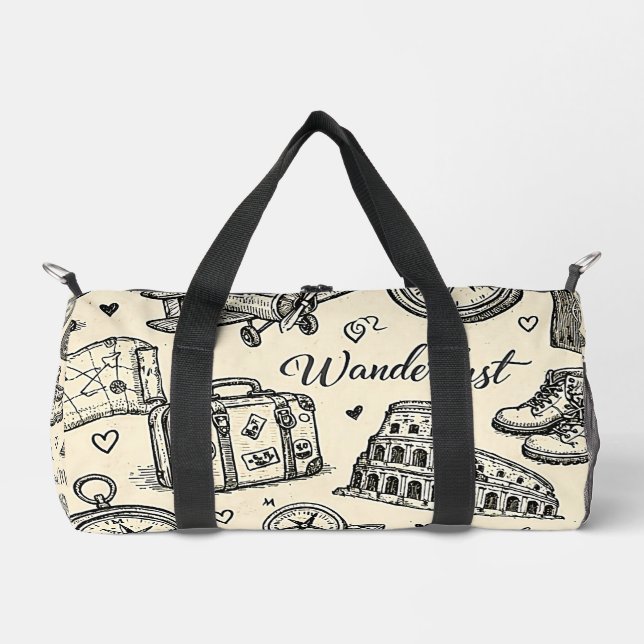 Vintage Travel Adventures Seamless Pattern Duffle Bag (Front)