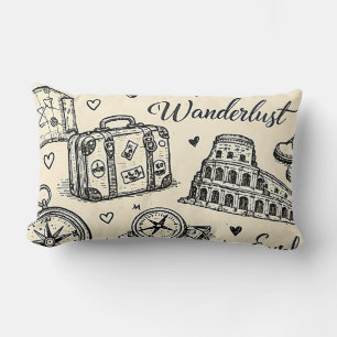 Vintage Travel Adventures Seamless Pattern Lumbar Pillow