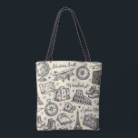 Vintage Travel Adventures Seamless Pattern Tote Bag<br><div class="desc">A dark academia style seamless pattern featuring vintage travel elements and adventure icons. Hand-drawn sketches of the Eiffel Tower,  the Colosseum,  old suitcases,  maps,  a globe,  and wanderlust typography on aged cream paper. Perfect for journalling,  home decor,  and vintage stationery</div>