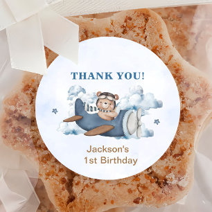 Vintage Travel Airplane Birthday Party Classic Round Sticker