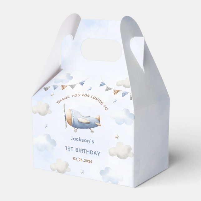 Vintage Travel Airplane Birthday Party  Favor Box (Front Side)