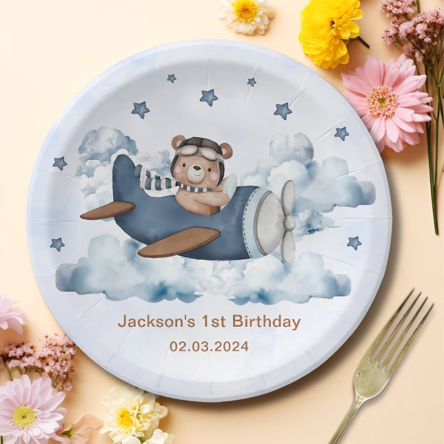 Vintage Travel Airplane Birthday Party  Paper Plate (Creator Uploaded)