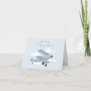 Vintage Travel Airplane Birthday Party Thank You Card