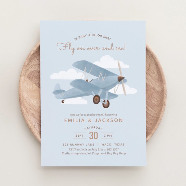 Vintage Travel Airplane Gender Reveal Party Invitation (Creator Uploaded)