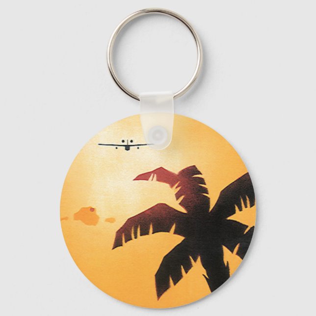Vintage Travel, Airplane Over Hawaiian Islands Keychain (Front)