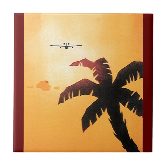 Vintage Travel, Airplane Over Hawaiian Islands Tile (Front)