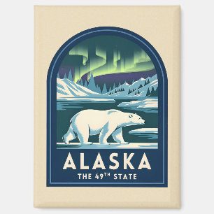 Vintage Travel Alaska Northern Lights Polar Bear Magnet