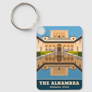 Vintage Travel Alhambra Granada Spain Retro Scenic Keychain
