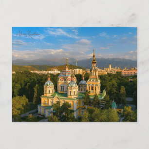 vintage travel Almaty Kazakhstan city vacation Postcard