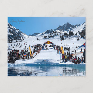 vintage travel Almaty Kazakhstan city vacation Postcard