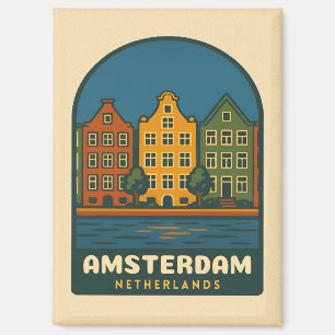 Vintage Travel Amsterdam Netherlands Retro Scenic Magnet