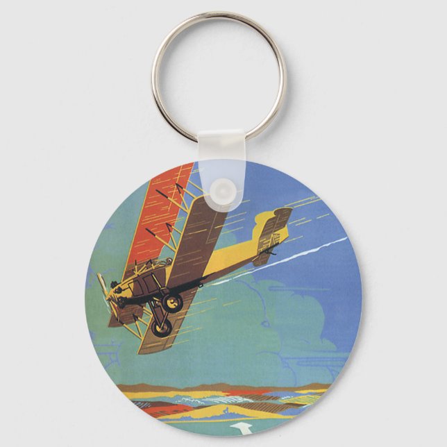Vintage Travel and Transportation Antique Biplane Keychain (Front)