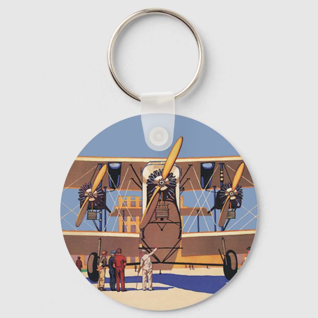 Vintage Travel and Transportation Biplane Airplane Keychain (Front)