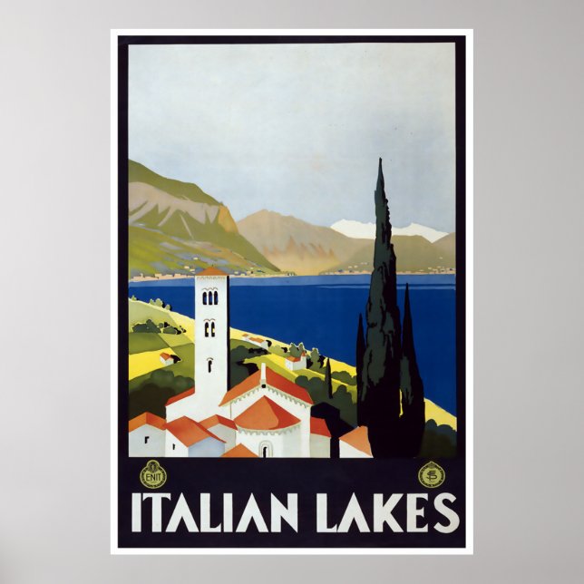 Vintage Travel Art Deco Poster Italian Lakes (Front)
