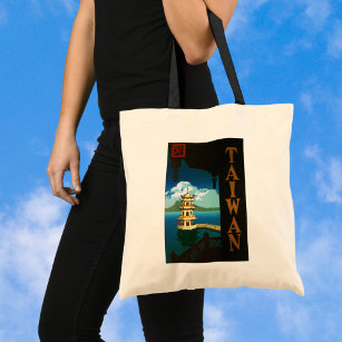 Vintage Travel Asia, Taiwan Pagoda Tiered Tower Tote Bag