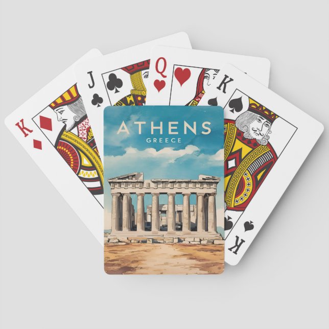 Vintage Travel Athens Greece Parthenon Retro Playing Cards (Back)