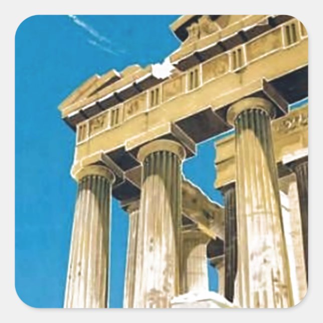 Vintage Travel Athens Greece Parthenon Temple Square Sticker (Front)