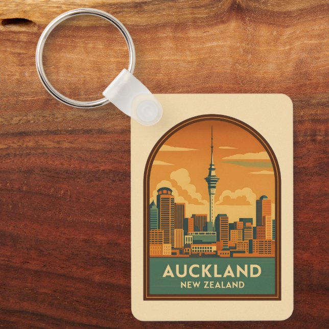 Vintage Travel Auckland New Zealand City Retro Keychain (Front)