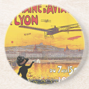Vintage Travel, Aviation Airplanes, Lyon, France Coaster