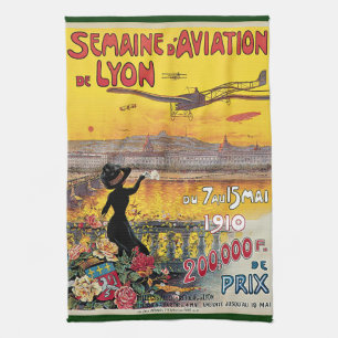 Vintage Travel, Aviation Airplanes, Lyon, France Kitchen Towel