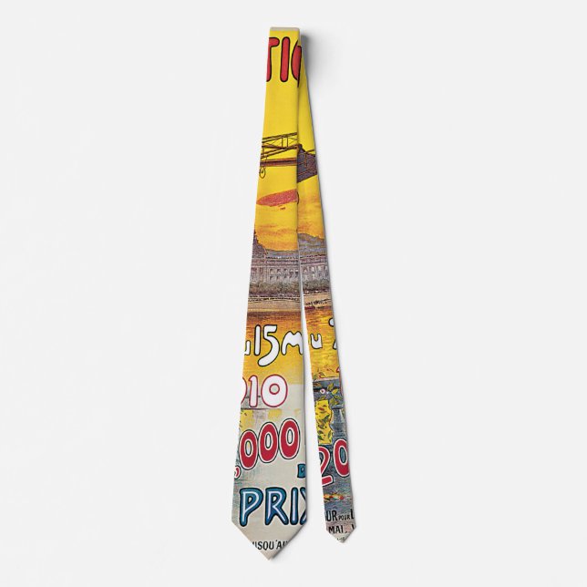 Vintage Travel, Aviation Airplanes, Lyon, France Tie (Front)
