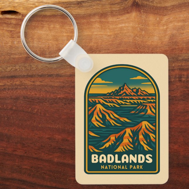 Vintage Travel Badlands National Park Retro Scenic Keychain (Front)