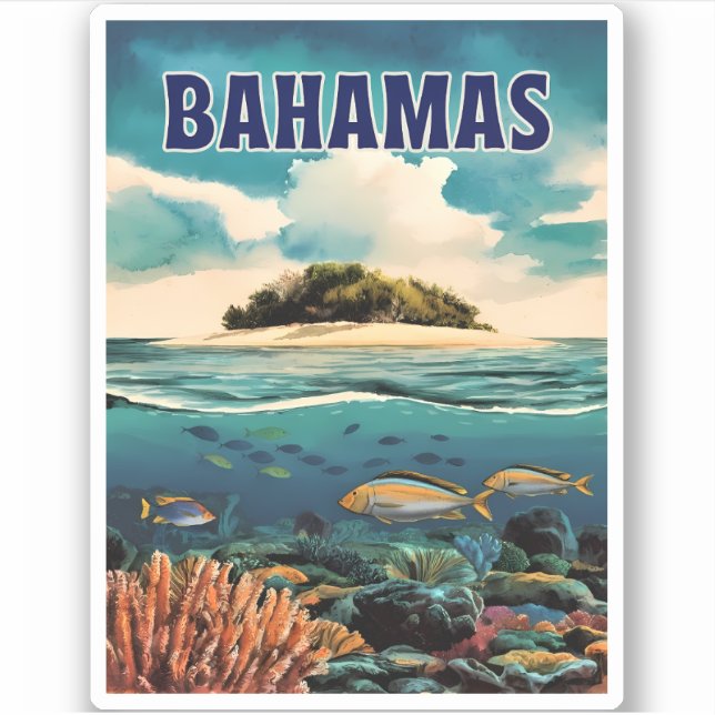 Vintage Travel Bahamas Underwater Retro Scenic (Front)