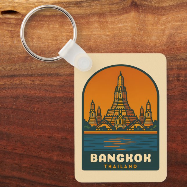 Vintage Travel Bangkok Thailand Retro Graphic Keychain (Front)