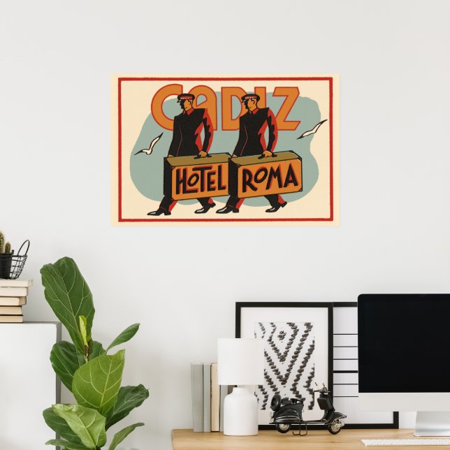Vintage Travel Bellhops Hotel Roma, Cadiz, Spain Poster (Home Office)