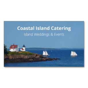 Vintage Travel Blue Ocean Lighthouse Maine Sail Magnetic Business Card