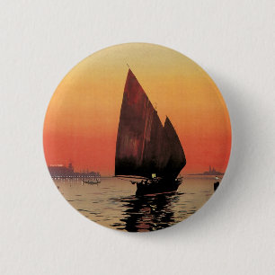 Vintage Travel, Boats at Excelsior Palace Venice 2 Inch Round Button