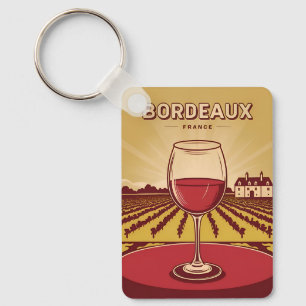 Vintage Travel Bordeaux France Vineyard Landscape Keychain