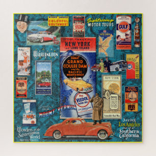 VINTAGE TRAVEL BROCHURE COLLAGE JIGSAW PUZZLE
